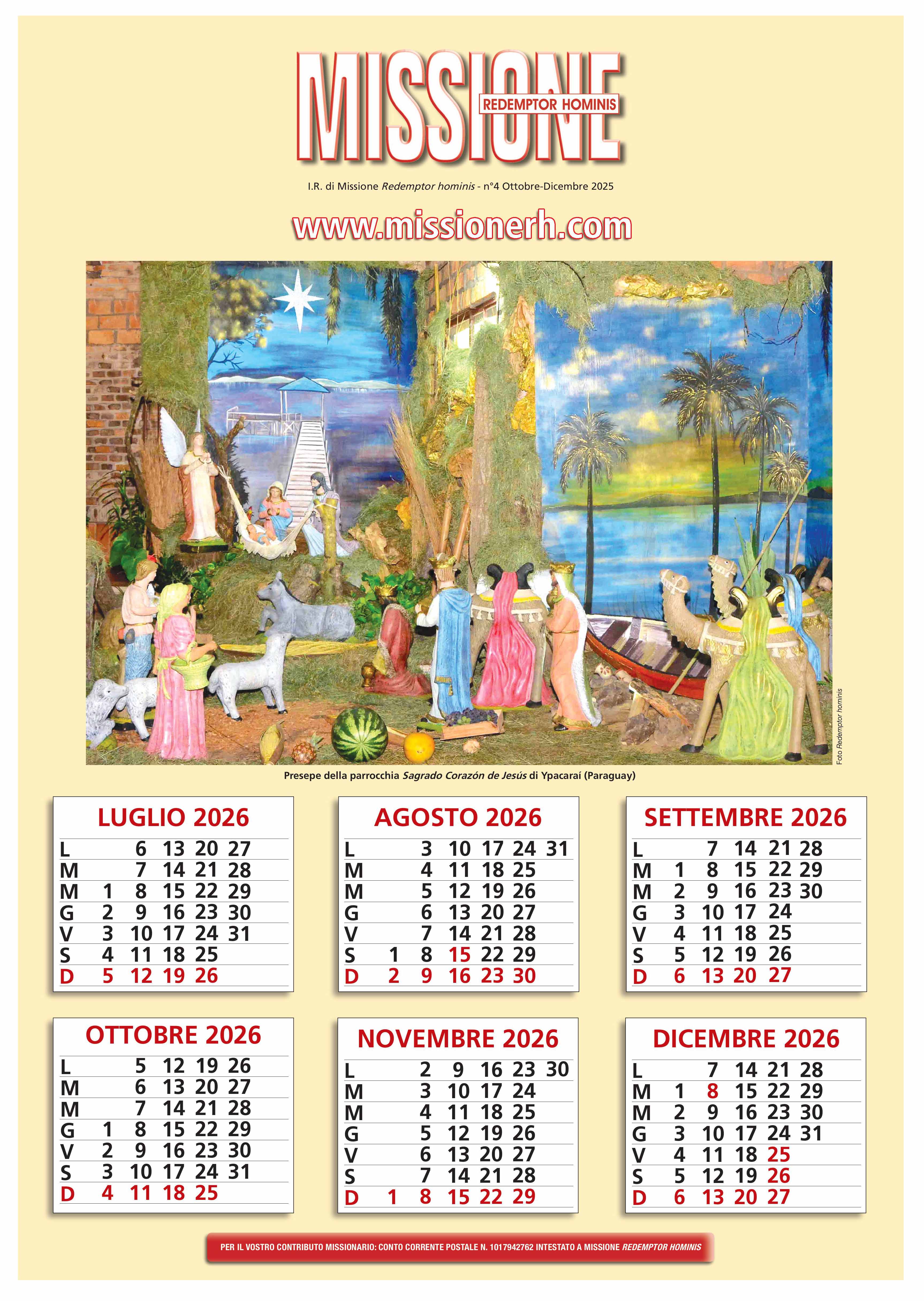 Calendario 2026 gennaio
